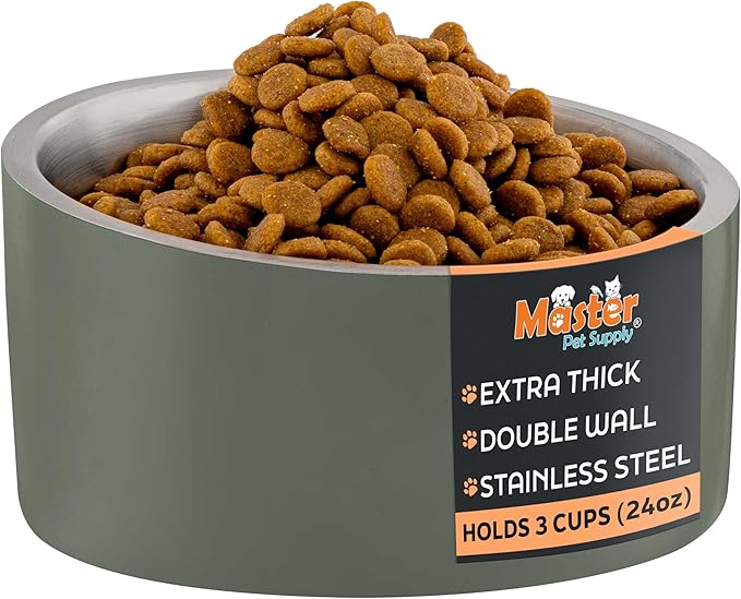Master Pet Supply Stainless Steel Slanted Dog Cat Food Bowl - 24 oz Heavy Duty - Camo Patrol, Double Wall Insulated, Non-Slip Elevated Bowl for French Bulldogs Pugs Cats, Anti Rust Dishwasher Safe