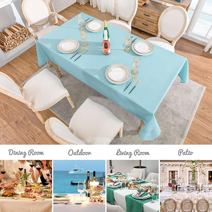 Rectangle Tablecloth Waterproof 52x70 inch Linen Textured Table Cloth Stain and Wrinkle Resistant Washable, Decorative Fabric Table Cover for Dining, Party and Camping, Aqua