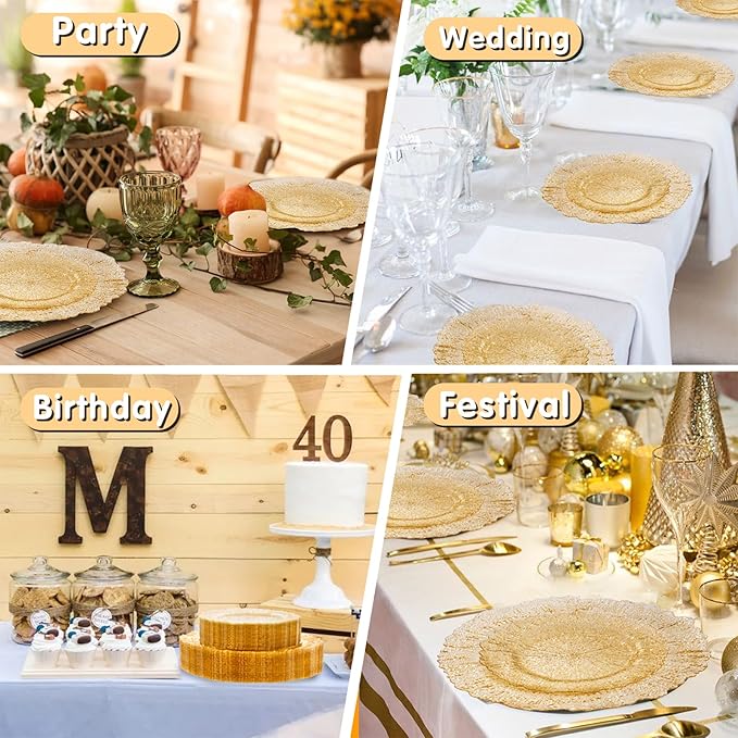 U-QE 60PCS Gold Plates for Party - Gold Plastic Plate Disposable&Reusable - Gold Glitter Heavy Duty Plastic Plates for Party&Wedding Including 30 Dinner 10" & 30 Dessert Plate 7"