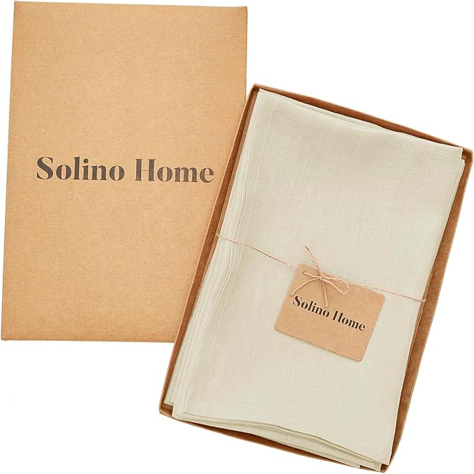 Solino Home Linen Napkins Set of 4-100% Pure Linen Birch Dinner Napkins Cloth 20 x 20 Inch for Spring, Easter - Fete, Handcrafted and Machine Washable