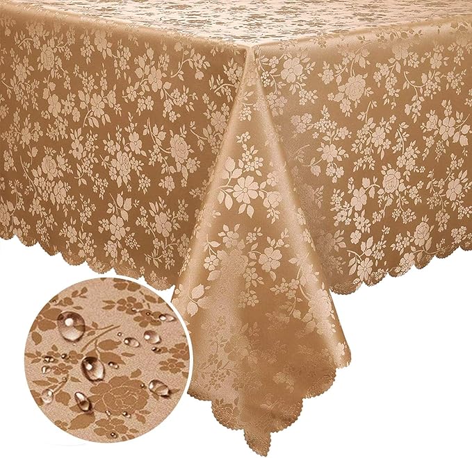 Smiry Rectangle Table Cloth, Waterproof Heavy Duty Vinyl Tablecloths, Wipeable Washable Table Cover for Kitchen and Dining Room (Brown, 70" X 90")