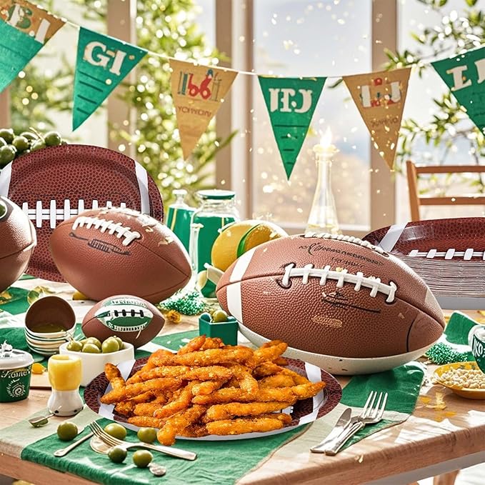 50 Pcs Football Oval Plates 10" x 12" Large Football Paper Plates 400 GSM Disposable Heavy Duty Football Birthday Party Decorations for Football Theme Party Supplies Sports Game Tailgate Party Decor