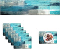 Mcalk Farmhouse Turquoise Table Runner and Placemats Set of 6 Pieces,Teal Turquoise Placemats Modern Art,Blue Grey Abstract Art Cloth Place Mats for Kitchen,Linen Material for Dining Table