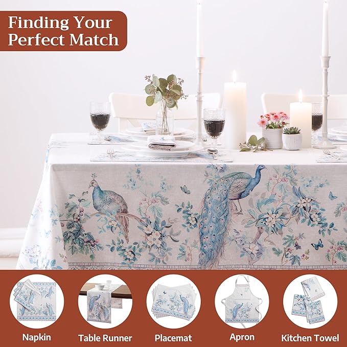Maison d' Hermine Premium Table Cloth Rectangle Table 100% Combed Cotton 120 x 70 Inches Tablecloth Reusable Decorative for Dining Room, Farmhouse, Party, Festive & Wedding - Peacock Utopia - Orginal