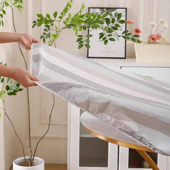 Walrus Round Vinyl Fitted Tablecloth with Flannel Backing Elastic Edge Design Table Cover Waterproof Oil-Proof PVC Table Cloth Stain-Resistant Best for 45"-56" Round