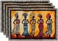 Kwanzaa Placemats Set of 4, African American Christmas Table Mats, Black Women Washable Place Mats for Coffee Bar Home Party Indoor Kitchen Dining Table Decoration 12x18 Inch