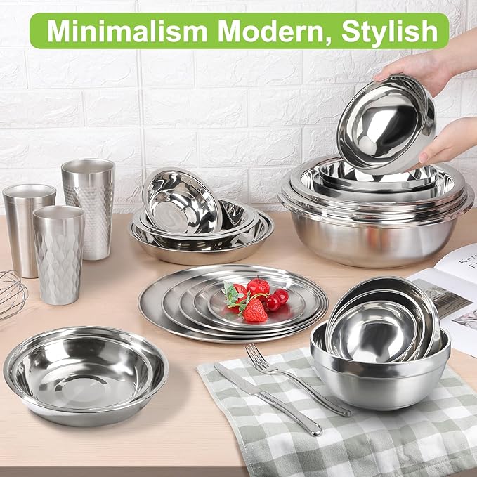 Stainless Steel Bowls, 4 Pack 4.5in 12.8oz 380ml Mini Small SUS304 Double Wall Insulated Stackable Metal Eating Bowl Containers for Serving Snacks Ice Cream Soup Cereal Food Rice Salad