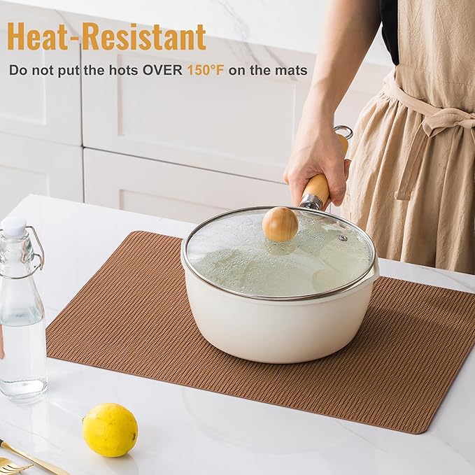 Jovono Faux Leather Placemats Set of 6, Waterproof Washable Table Mats, Easy-Clean Heat Resistant Kitchen Vinyl Place Mat for Dining Table, Restaurant, Indoor, 17.8"x11.8", Brown