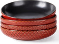 GBHOME 8.5'' Large Pasta Bowls, 36 Ounce Stoneware Salad Bowls for Kitchen, Ceramic Serving Bowls With Textured Pattern for Pasta,Fruit, Stews,Noodle, House-warming Gift, Set of 4-Rythmic Red