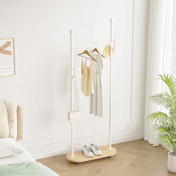 Cactus shaped Freestanding Metal Coat Rack Stand Modern Organizer for Scarf Jacket Hat Bags Ideal for Home Entryway Bedroom Corner Stable and Moveable (White)