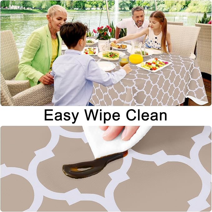 Smiry Rectangle Table Cloth, Waterproof Vinyl Tablecloths with Flannel Backing for Rectangle Tables, Wipeable Spillproof Plastic Tablecloth for Dining, Camping, Indoor and Outdoor (54"x120", Khaki)