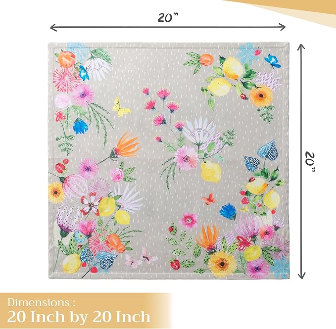 Maison d' Hermine Cloth Napkins Set of 4 100% Cotton Everyday Reusable Square Napkins Cloth Washable Dinner Wedding Restaurant Valentines Day Decorations Spring/Summer (Jardin D'Ete - Fog, 20" x 20")