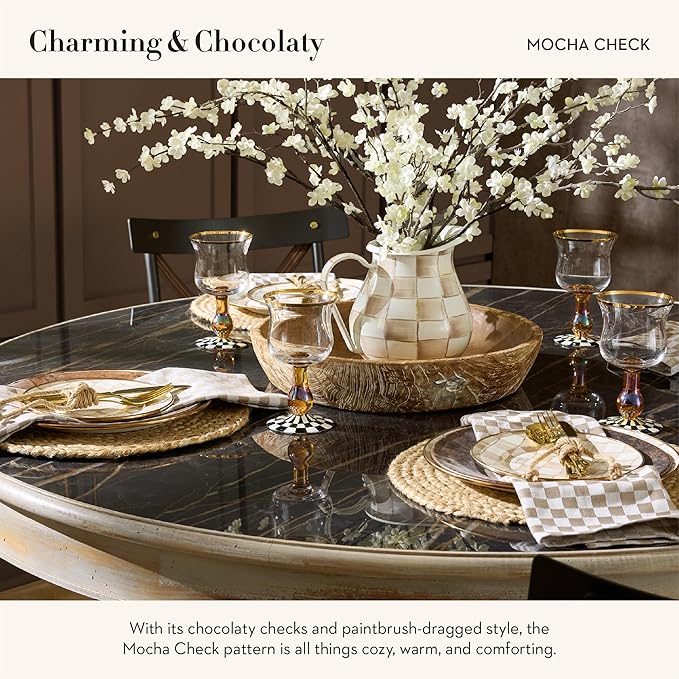 MACKENZIE-CHILDS Set of 4 Cork-Back Placemats, Hard-Finish Table Mats, Brown-and-White Mocha Check