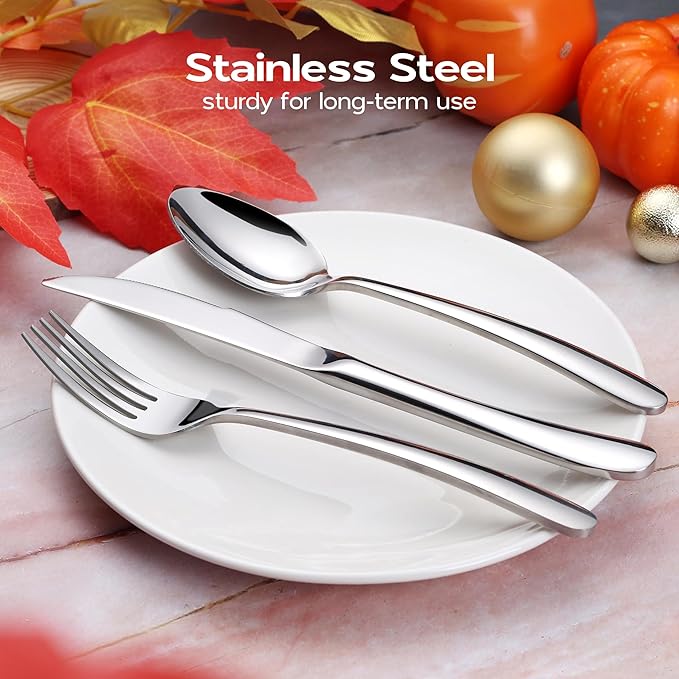 Onader 60 Piece Heavy Duty Silverware, Cutlery Set for 12, Stainless Steel Flatware Set