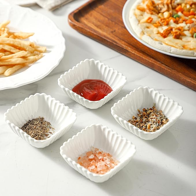 UIBFCWN 12 Pack Ceramic Soy Sauce Dishes, 2 oz Square Dipping Sauce Cups/Bowls/Dishes for Kitchen, Small Dip Bowls Set, Mini Bowl for Side Dish, Ketchup, Soy, BBQ, Sushi, Party - 2.75inch