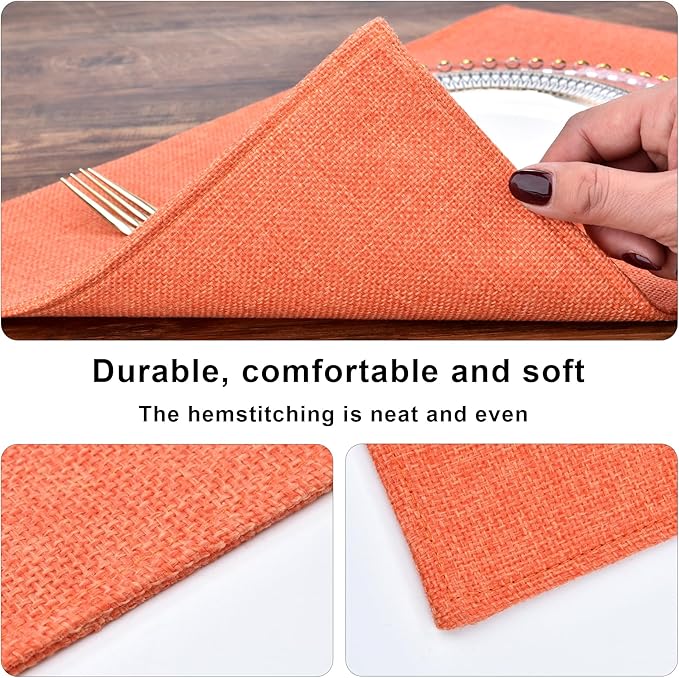 SLKQG Orange Linen Placemats Set of 8 - Heat Resistant & Machine Washable Table Mats for Holiday Dining, Double-Layered Fabric for Family Gatherings - Indoor Outdoor Use (8, Orange)
