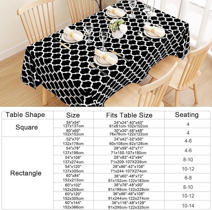 Smiry Rectangle Table Cloth, Waterproof Vinyl Tablecloth with Flannel Backing for Rectangle Tables, Wipeable Spillproof Plastic Tablecloths for Dining, Camping, Indoor and Outdoor (60"x84", Black)