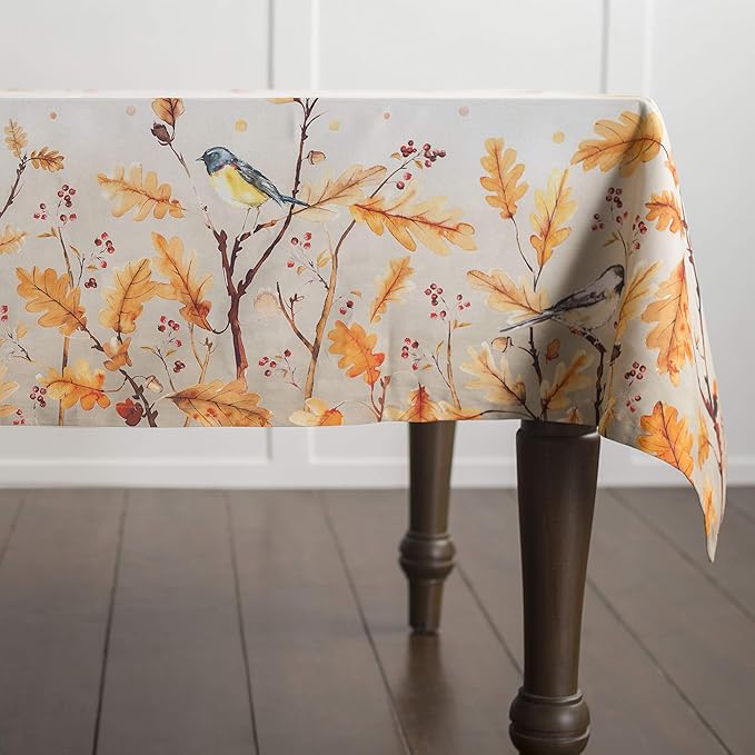 Maison d' Hermine Table Cloth Rectangle Table 100% Cotton 54 x 72 Inches Fall Tablecloth Reusable Everyday Use for Thanksgiving Christmas Decorations Dining Farmhouse Party (Oak Leaves)