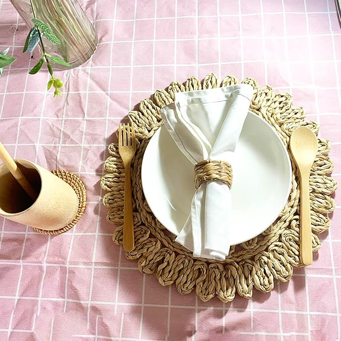 Set 24 Woven Water Hyacinth Napkin Rings | Rustic Boho Wicker Napkin Holders | Natural Farmhouse Rattan Napkin Ring for Christmas, Thanksgiving Dining Table, Wedding Party