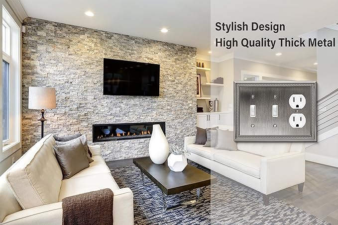 Henne Bery Sunken Pearls Heavy Duty Decorative Wall Plate Switch Plate Outlet Cover (Double Toggle/Single Duplex, Heirloom Silver)