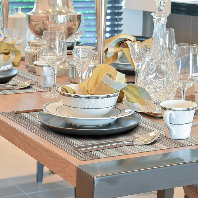 Winknowl Placemats Set of 6, Heat Resistant Non-Slip Vinyl Woven Table Mats for Dining Table, Washable Durable Elegant Place Mats for Kitchen Indoor/Outdoor Use (Teal Green)