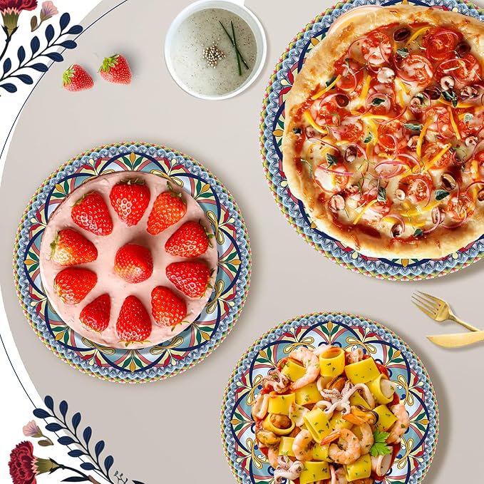 ZULYSTO 100PCS Boho Paper Plates (50×7 Inch & 50×9 Inch)–Vintage Bohemian Style Disposable Plates, Dessert Party Dinner Plates, Dinnerware Plate Set for Birthday Gatherings