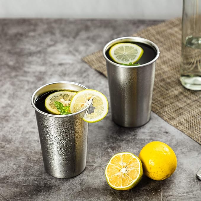 MEWAY Premium Stainless Steel Cups 16 oz Pint Cup Tumbler (4 Pack) - Premium Metal Cups - Stackable Durable Cup，Chilling Beer Glasses, for Travel, Outdoor, Camping