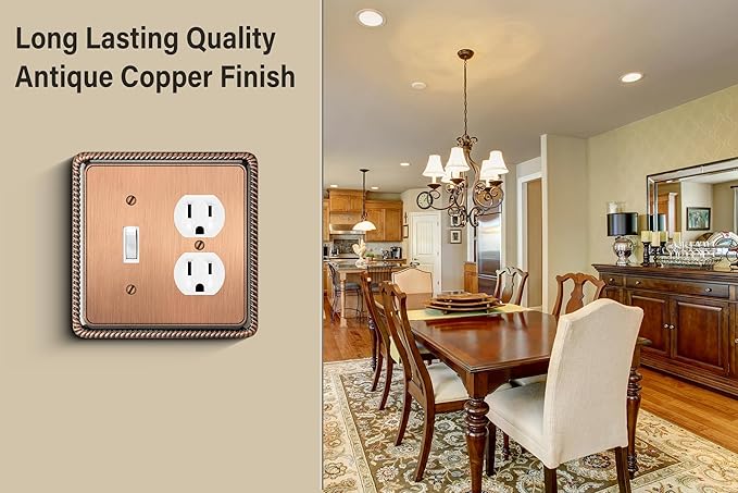 Henne Bery Rope Edge Decorative Wall Plate Switch Plate Outlet Cover (Toggle/Duplex, Antique Copper)