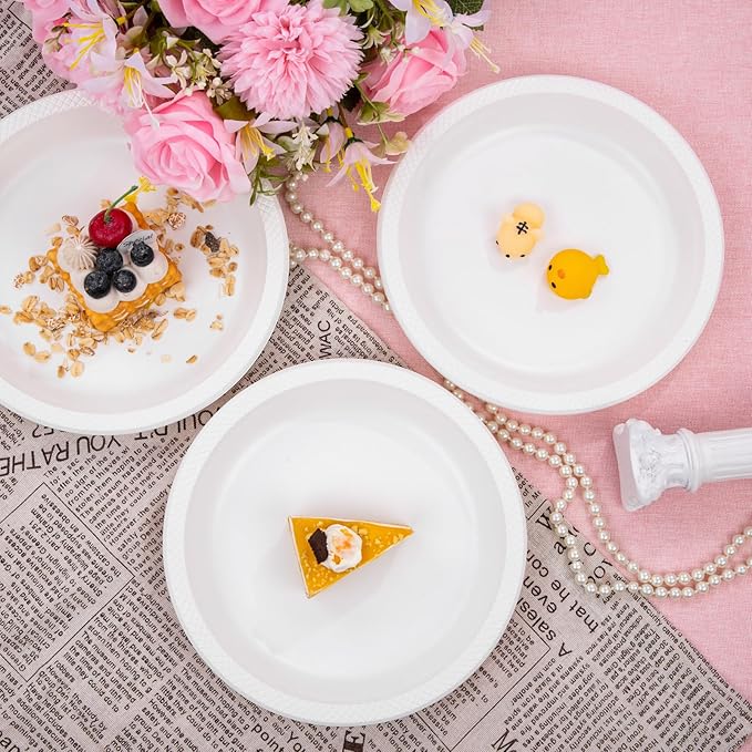 WELLIFE White Plastic Plates 9 Inch -150 Count for Party, Disposable Plastic Party Plates for Wedding Dinner Birthday Engagement