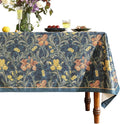 patdrea Designer Vintage Dark Blue Linen Rectangle Tablecloth,French Rustic Floral Pattern Tablecloths,Decorative Table Cover Cloth for Kitchen,Dining,Tea Party,Home,Christmas,63"*87"