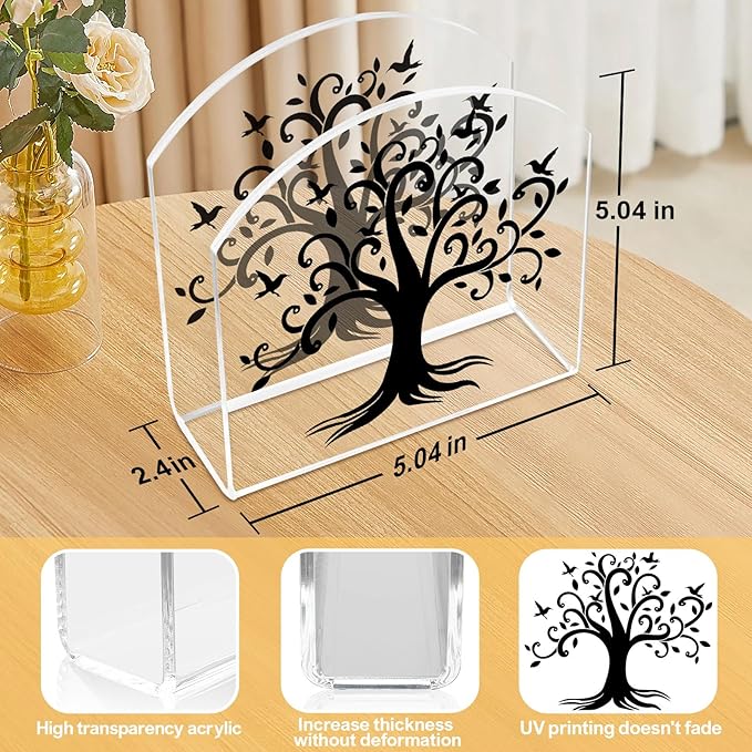 Tree of Life Decor Napkin Holder for Table, 2 Pack 5"x5" Spring Paper Holder for Kitchen, Party, Dining Restaurant, Bar Summer Rustic Cocktail Paper Napkin Dispenser for Table Decoration Gift