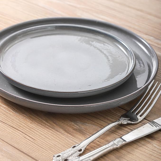 Ceramic Dinner Plates Set of 6,Stoneware 10 Inch,Microwave,Dishwasher and Oven Safe,Porcelain Dessert Plates for Pasta,Salad and Steak,Christmas Gift,Dish for Kitchen,Scratch Resistant,Gray