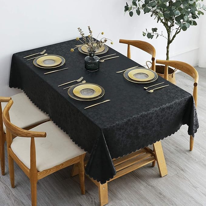 Smiry Rectangle Table Cloth, Waterproof Heavy Duty Vinyl Tablecloths, Wipeable Washable Table Cover for Kitchen and Dining Room (Black, 70" X 90")