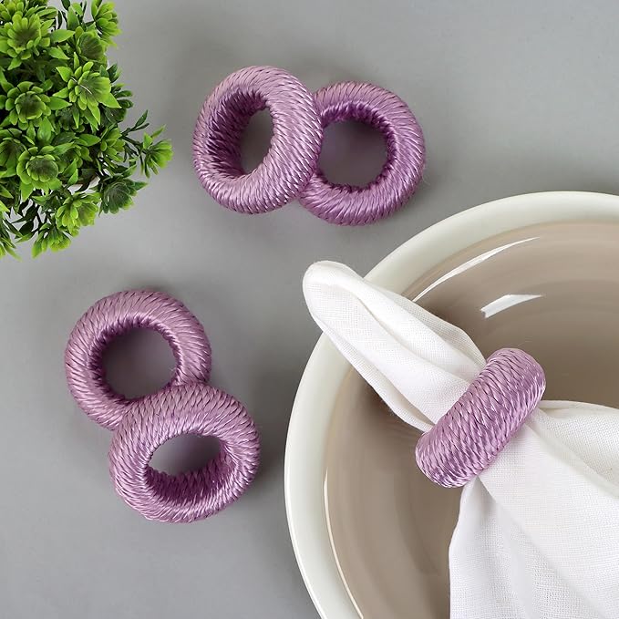ALPHA Living HOME Napkin Rings for Dinner Table Set of 12 - Handmade Rayon Farmhouse Table Decor, Boho Chic Wedding Accessories, Holiday Party Decor, Dining Table Setting (Purple)