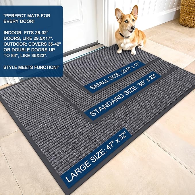 OLANLY Front Door Mat Indoor Outdoor Entrance, Waterproof Heavy Duty Doormat, Fade Resistant, Low Profile, Easy Clean Patio Porch Welcome Floor Mats for Entry, 71x23, Grey