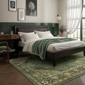 Green Rug 5x8 Area Rugs for Bedroom Washable Rugs Boho Vintage 5x8 Rug for Living Room Carpet Non-Slip Family & Pet Friendly Print Floor Rug(Border Green)