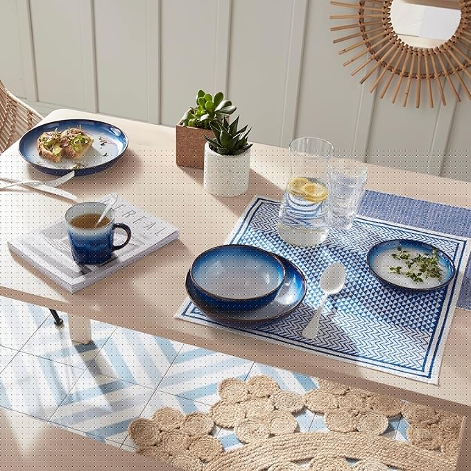 Denby - Blue Haze Coupe Dinner Plates Set of 6 - Dishwasher Microwave Oven Safe - Scratch Chip Resistant - Large Ceramic Stoneware Dinnerware Plates Set
