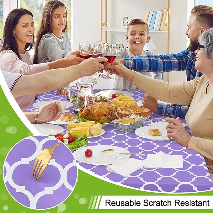 Smiry Round Plastic Table Cloth, Waterproof Vinyl Tablecloth with Flannel Backing for Round Tables, Wipeable Spillproof Tablecloths for Dining, Camping, Indoor and Outdoor (60" Round, Lavender)