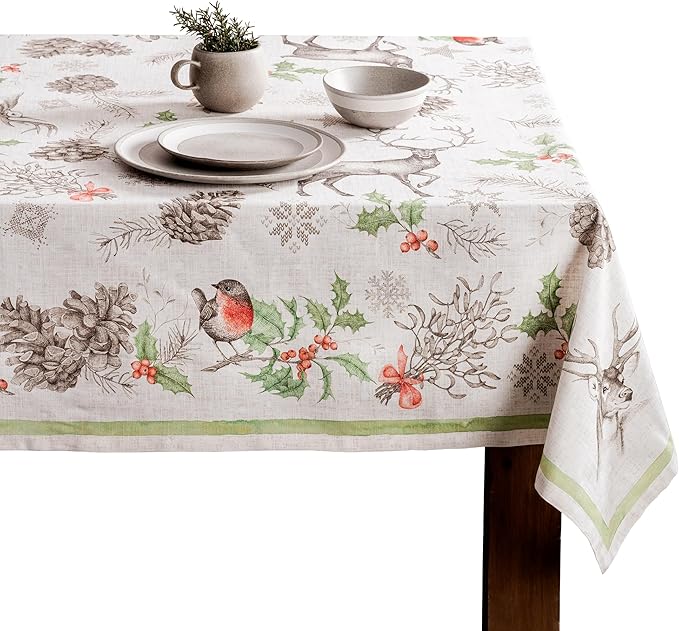 Maison d' Hermine Table Cloth Square Table 100% Cotton 54 x 54 Inches Fall Tablecloth Reusable Everyday Use for Thanksgiving Christmas Decorations Dining Farmhouse Party (Christmas Dew)