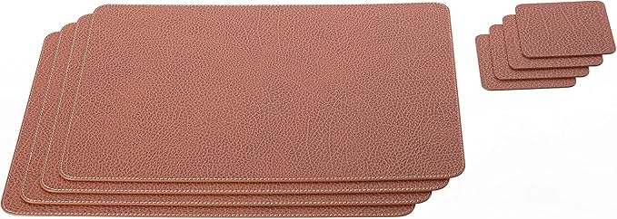 Nikalaz Set of 4 Placemats and 4 Coasters Made of Recycled Leather (18''x13'', Dirty Brown)