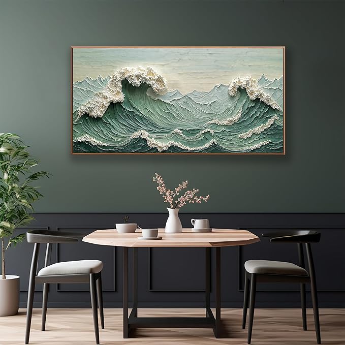 Sea Wave Abstract Green Wall Art For Living Room Artwork Canvas Art Wall Decor Painting Abstract Wall Decor Print Picture For Bedroom Office Hotel Home Wall Decoration 24 X 48 Inch With Framed