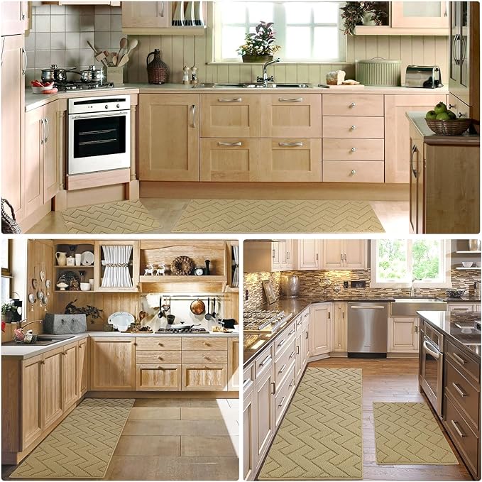 hicorfe Kitchen Rugs and Mats Sets,2 Pieces Super Absorbent Polypropylene Non-Slip Rug,Soft Comfort Floor Mat,Machine Wash for Kitchen,Hallway,Sink,Laundry(20" x 32"+20" x 59",Brown)