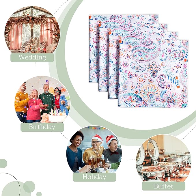 Maison d' Hermine Cloth Napkins Set of 4 100% Cotton Everyday Reusable Square Napkins Cloth Washable Dinner Party Wedding Restaurant Valentines Day Decorations Spring/Summer (Indian Floral, 20" x 20")