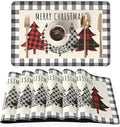 QIYI Christmas Placemats Set of 6, 12x18 Inch PU Leather Place Mats for Kitchen Dinning, Heat Resistant Anti Slip Buffalo Plaid Table Mats, Waterproof Washable Placemat Party Table Décor, Xmas Trees