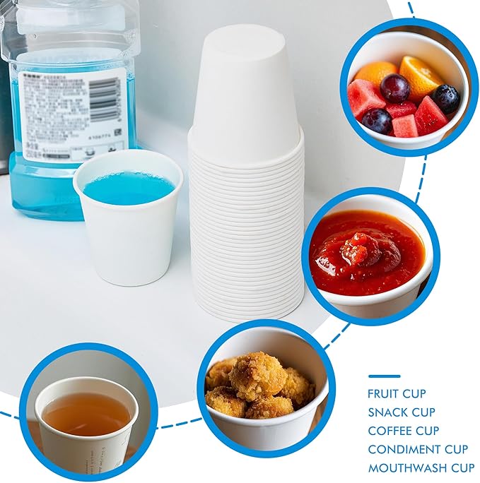 RACETOP 3000 Pack 3 oz Paper Cups for Bathroom, Disposable Mouthwash Cups, Small Paper Cups, for Parties, Picnics, Travel