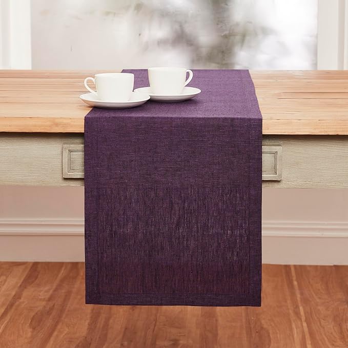 Solino Home Linen Table Runner 48 Inches - 100% Pure Linen Grape Table Runner 14 x 48 Inch Ideal for Dresser and Coffee Tables - Winter, Spring, Easter, Valentines - Athena