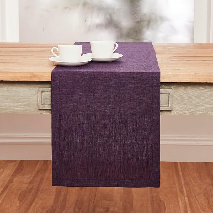 Solino Home Linen Table Runner 72 Inches Long - Athena, 100% Pure Linen Grape Dining Table Runner 14 x 72 Inch for Winter, Valentines, Spring, Easter