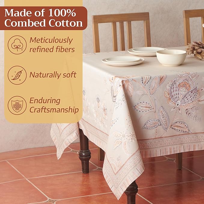 Maison d' Hermine Premium Table Cloth Rectangle Table 100% Combed Cotton 90 x 70 Inches Tablecloth Reusable Decorative for Dining Room, Farmhouse, Home, Party, Festive & Wedding - Society Florals