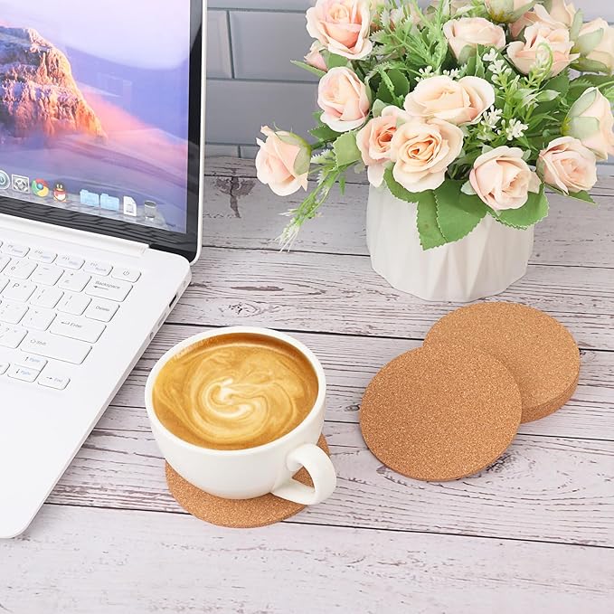 150 Pieces 3.6 Inch Cork Coasters for Drinks, 90 mm Round Cork Coasters, Non-Slip, Heat-Resistant, Absorbent & Reusable, Perfect for DIY Crafts and Home Tabletop Decoration