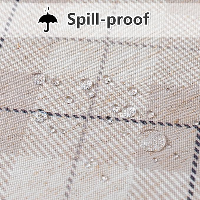 MYSKY HOME Table Cloth 60x102 in Rectangle, Heavy Duty Linen Look Waterproof Tablecloths Farmhouse Tablecloth, Wrinkle Free Table Cover with Black Plaid for Kitchen Dining, Party
